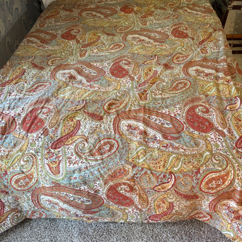 Pottery Barn King Duvet Cover Harper Caesarea Cotton Paisley Floral Boho Earthy
